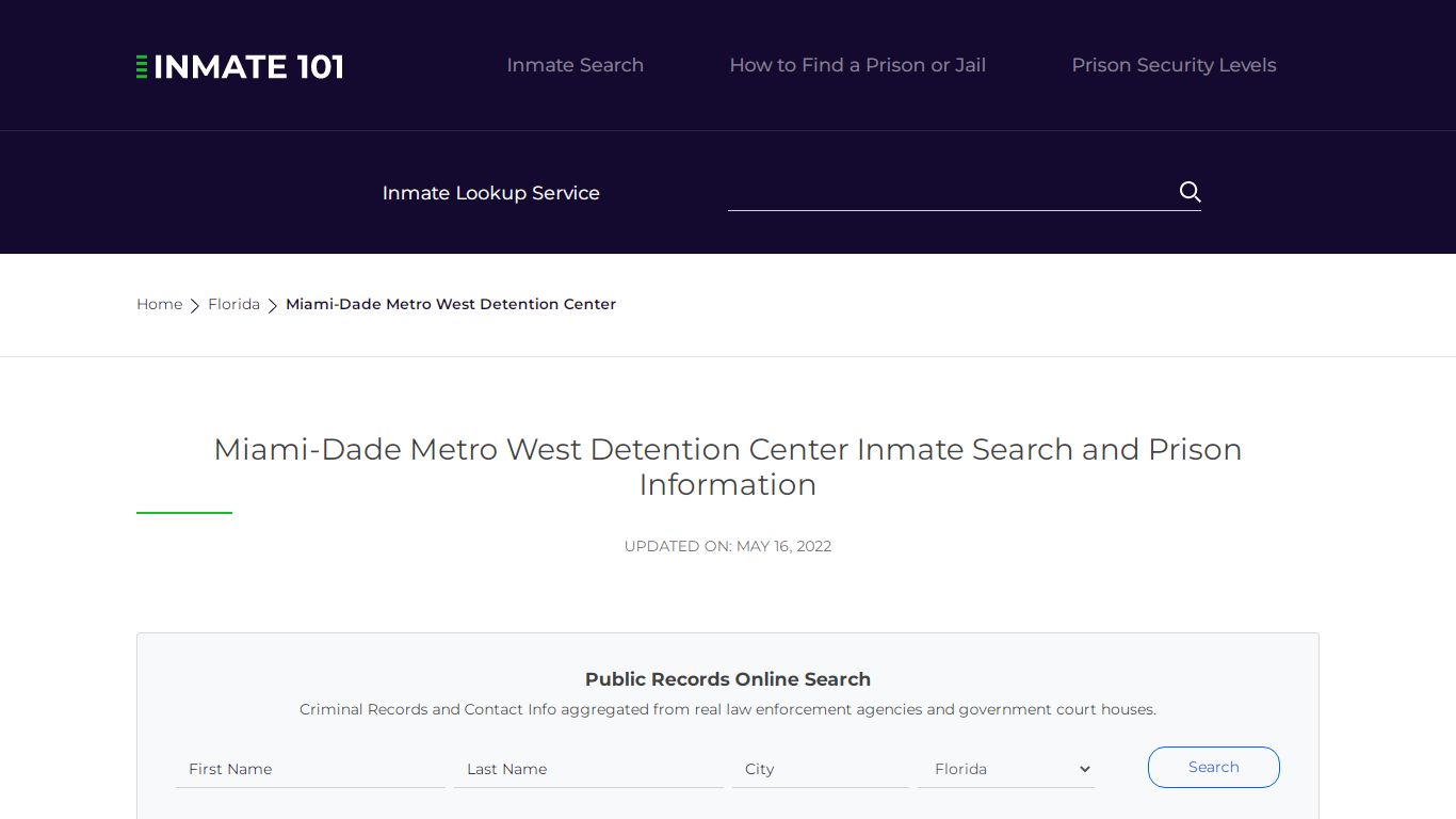 Miami-Dade Metro West Detention Center Inmate Search ...